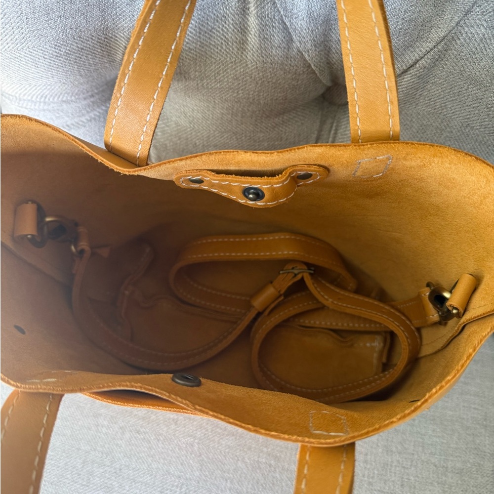 Portland Leather Goods Mini Crossbody Tote with Strap Extender - Sunflower - Picture 4 of 5